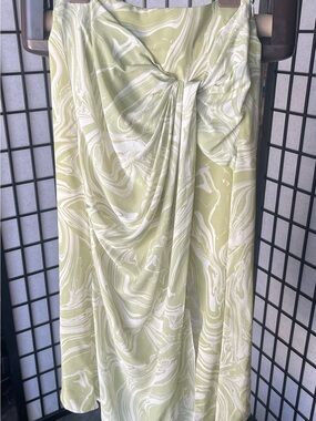 Jonathan Simkhai Light Green and White Marble-Print Sarong Skirt